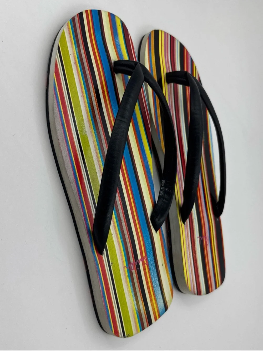 VTG Paul Smith Slip-on Sandals Striped Black Leather Strap Flip Flop Men M US 10 VTG Paul Smith Slip-on Sandals Striped Black Leather Strap  main image 4